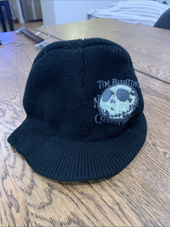 Nightmare Before Christmas Other - Tim Burton Black Knit Visor Beanie - Jack Skellington Graphic